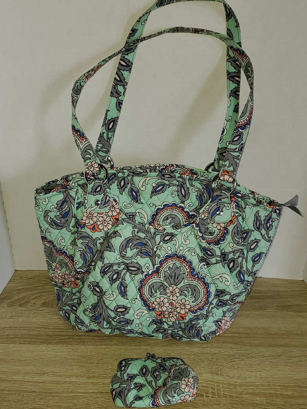 Vera Bradley Fan Flowers Floral Quilted Tote with Coin Pouch